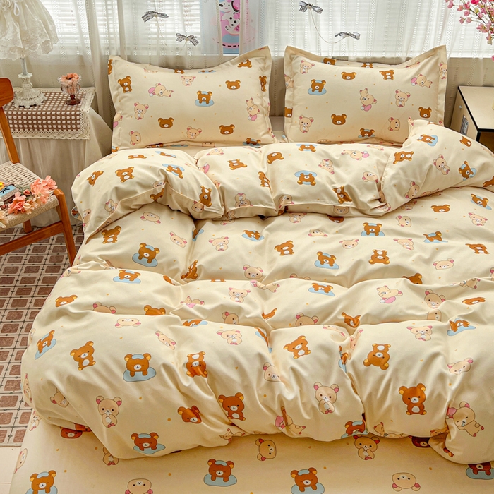 91家纺网 家纺一手货源 找家纺 KT猫直营店 2026新款卡通斜纹磨毛大版四件套 松弛小熊