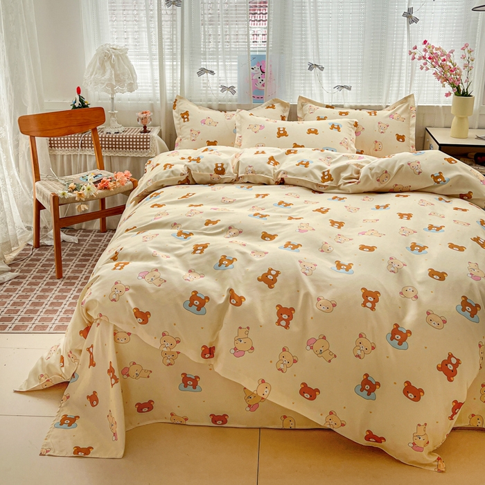 91家纺网 家纺一手货源 找家纺 KT猫直营店 2026新款卡通斜纹磨毛大版四件套 松弛小熊