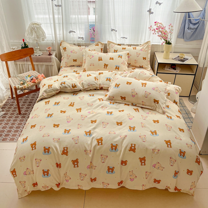 KT猫直营店 2026新款卡通斜纹磨毛大版四件套 松弛小熊