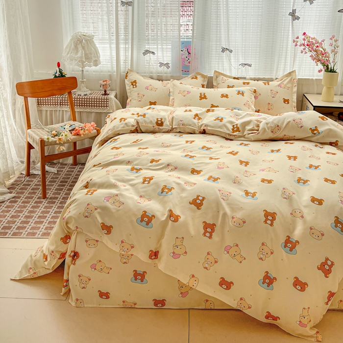 91家纺网 家纺一手货源 找家纺 KT猫直营店 2026新款卡通斜纹磨毛大版四件套 松弛小熊