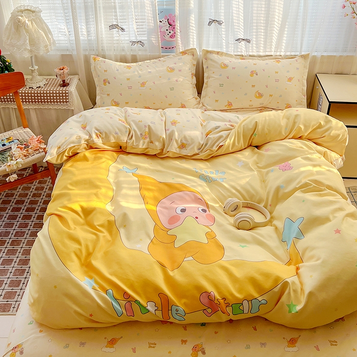 91家纺网 家纺一手货源 找家纺 KT猫直营店 2026新款卡通斜纹磨毛大版四件套 晚安小星