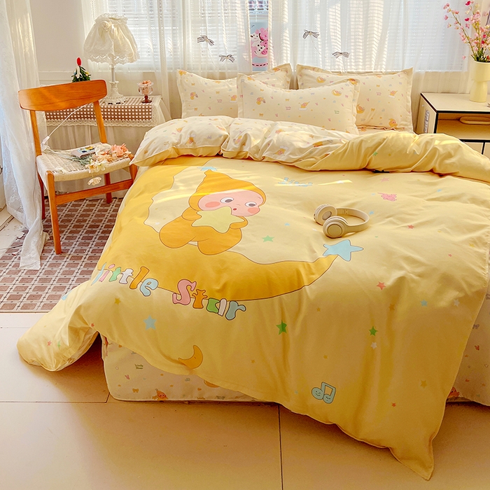 91家纺网 家纺一手货源 找家纺 KT猫直营店 2026新款卡通斜纹磨毛大版四件套 晚安小星