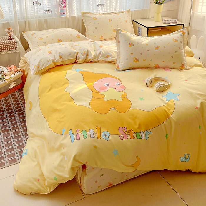 91家纺网 家纺一手货源 找家纺 KT猫直营店 2026新款卡通斜纹磨毛大版四件套 晚安小星