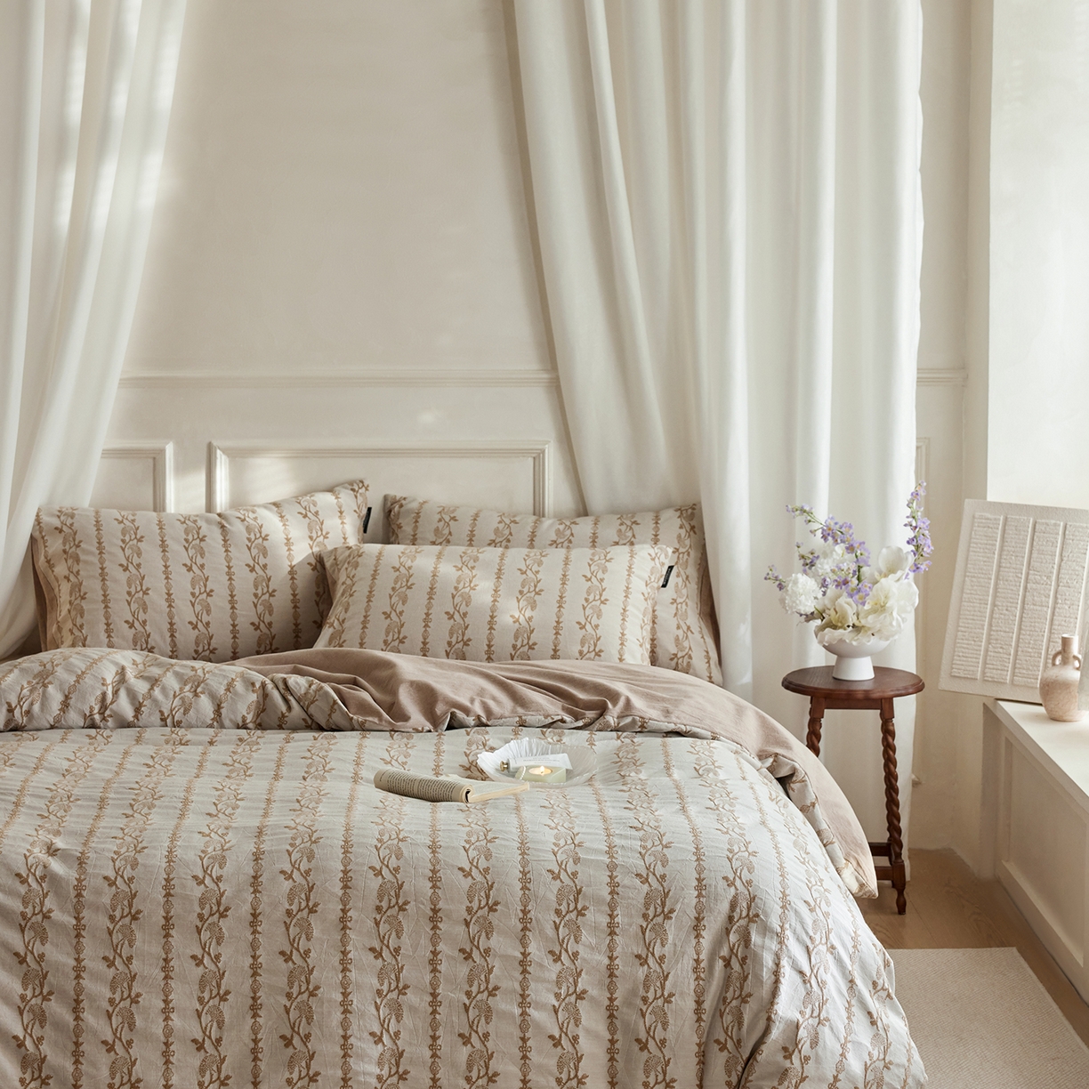 91家纺网 家纺一手货源 找家纺 （总）风向标家纺 2026新款厚织提花麻感水洗全棉四件套-风格二