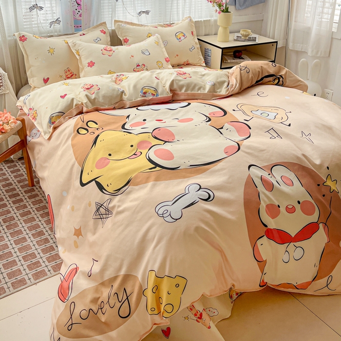 91家纺网 家纺一手货源 找家纺 KT猫直营店 2026新款卡通斜纹磨毛大版四件套 小确幸