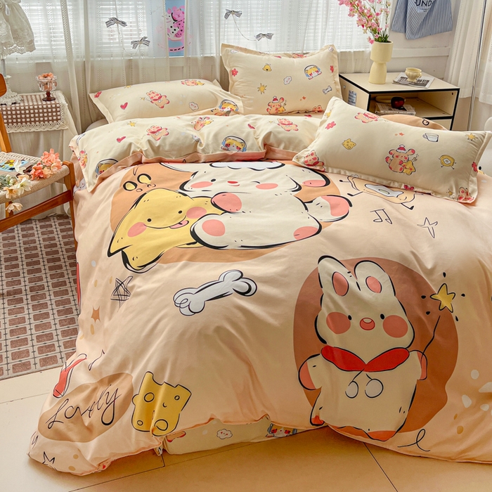 91家纺网 家纺一手货源 找家纺 KT猫直营店 2026新款卡通斜纹磨毛大版四件套 小确幸