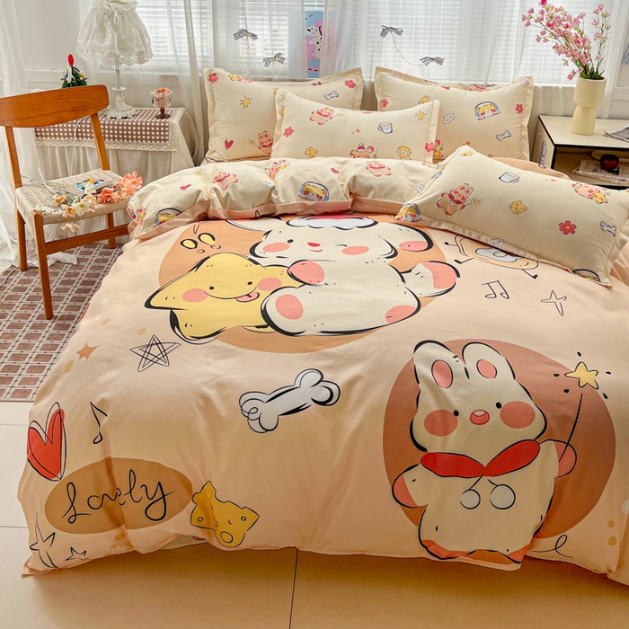 91家纺网 家纺一手货源 找家纺 KT猫直营店 2026新款卡通斜纹磨毛大版四件套 小确幸