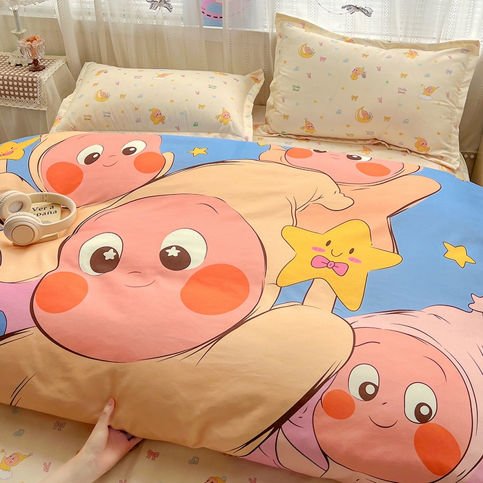 91家纺网 家纺一手货源 找家纺 KT猫直营店 2026新款卡通斜纹磨毛大版四件套 星星人派对