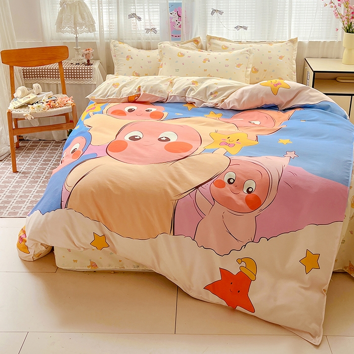 91家纺网 家纺一手货源 找家纺 KT猫直营店 2026新款卡通斜纹磨毛大版四件套 星星人派对