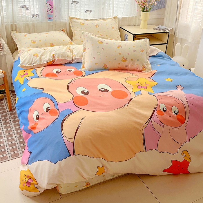 91家纺网 家纺一手货源 找家纺 KT猫直营店 2026新款卡通斜纹磨毛大版四件套 星星人派对