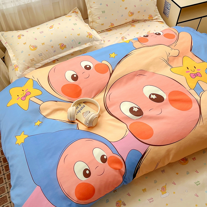 91家纺网 家纺一手货源 找家纺 KT猫直营店 2026新款卡通斜纹磨毛大版四件套 星星人派对