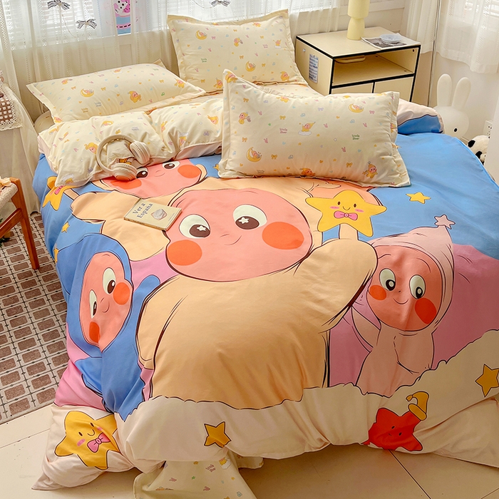 91家纺网 家纺一手货源 找家纺 KT猫直营店 2026新款卡通斜纹磨毛大版四件套 星星人派对