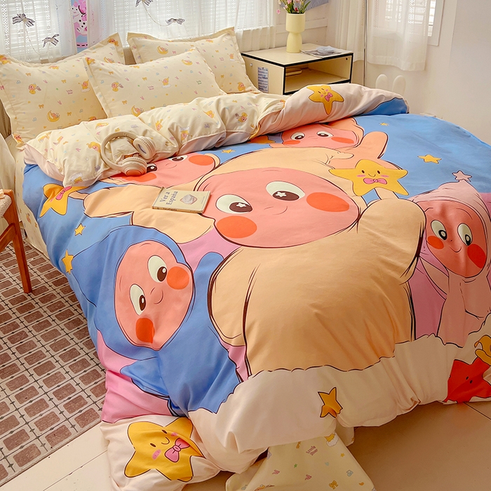 91家纺网 家纺一手货源 找家纺 KT猫直营店 2026新款卡通斜纹磨毛大版四件套 星星人派对