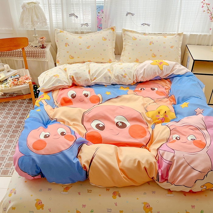 91家纺网 家纺一手货源 找家纺 KT猫直营店 2026新款卡通斜纹磨毛大版四件套 星星人派对