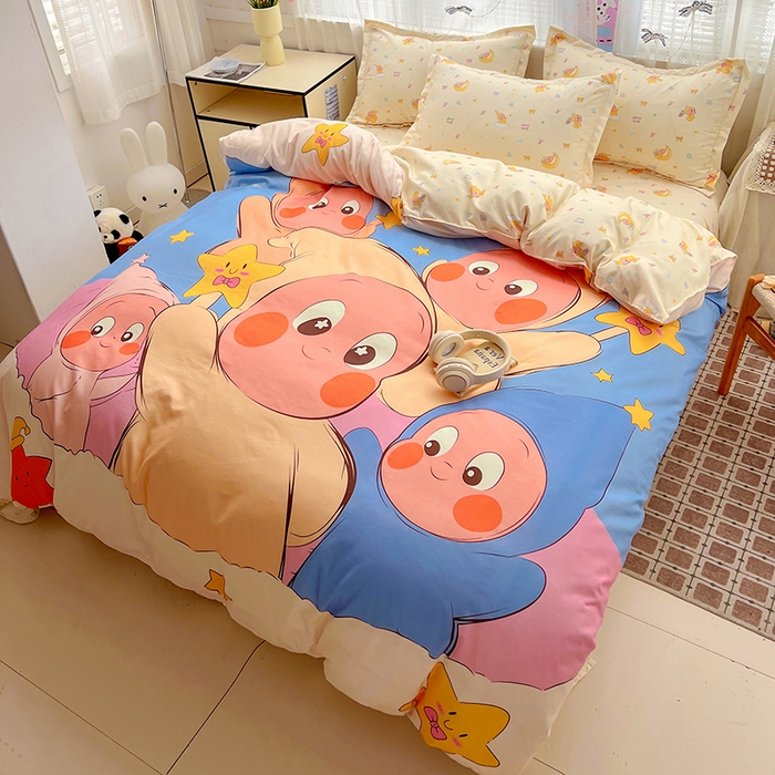 91家纺网 家纺一手货源 找家纺 KT猫直营店 2026新款卡通斜纹磨毛大版四件套 星星人派对