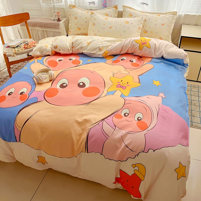 91家纺网 家纺一手货源 找家纺 KT猫直营店 2026新款卡通斜纹磨毛大版四件套 星星人派对