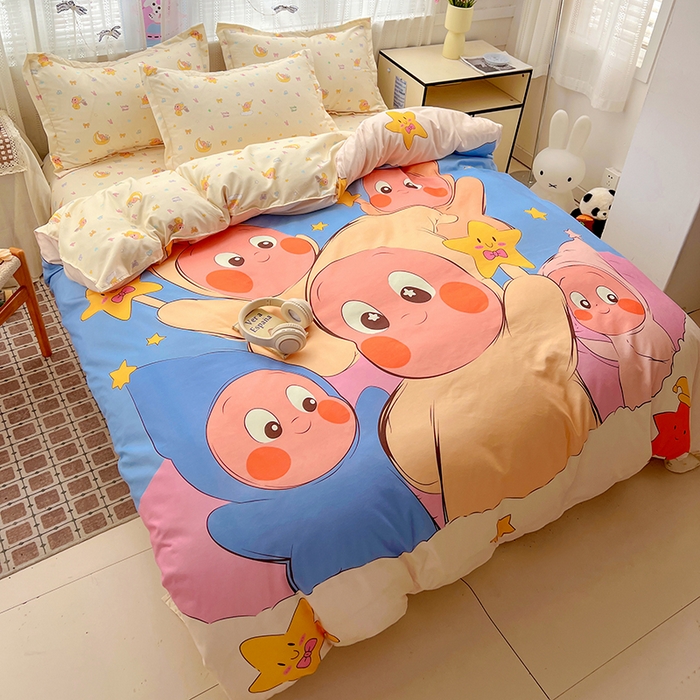 91家纺网 家纺一手货源 找家纺 KT猫直营店 2026新款卡通斜纹磨毛大版四件套 星星人派对