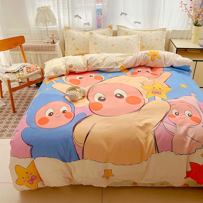 91家纺网 家纺一手货源 找家纺 KT猫直营店 2026新款卡通斜纹磨毛大版四件套 星星人派对