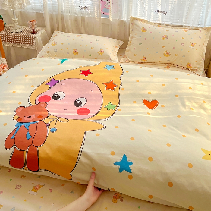 91家纺网 家纺一手货源 找家纺 KT猫直营店 2026新款卡通斜纹磨毛大版四件套 星仔面包铺