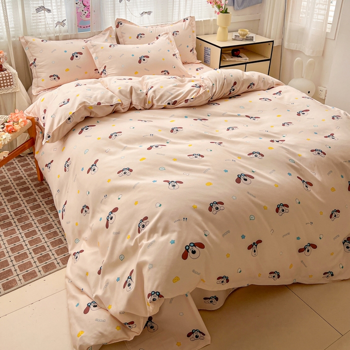 91家纺网 家纺一手货源 找家纺 KT猫直营店 2026新款卡通斜纹磨毛大版四件套 眼镜狗