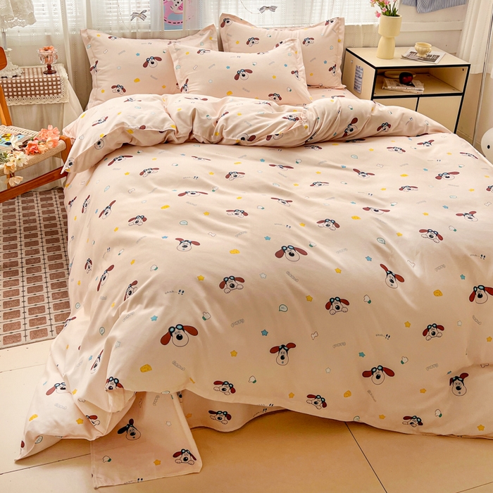 91家纺网 家纺一手货源 找家纺 KT猫直营店 2026新款卡通斜纹磨毛大版四件套 眼镜狗