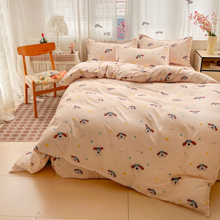 91家纺网 家纺一手货源 找家纺 KT猫直营店 2026新款卡通斜纹磨毛大版四件套 眼镜狗