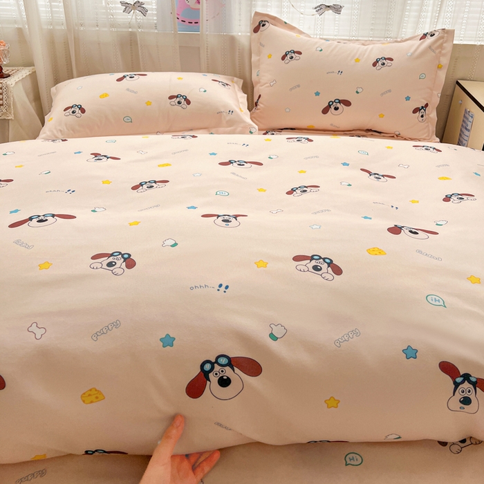 91家纺网 家纺一手货源 找家纺 KT猫直营店 2026新款卡通斜纹磨毛大版四件套 眼镜狗