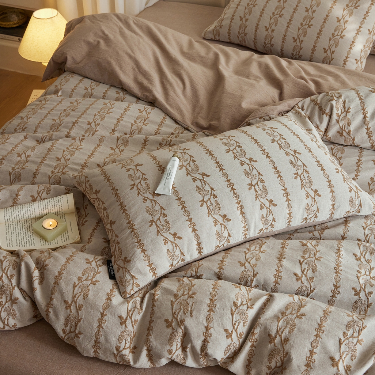 91家纺网 家纺一手货源 找家纺 （总）风向标家纺 2026新款厚织提花麻感水洗全棉四件套-风格二