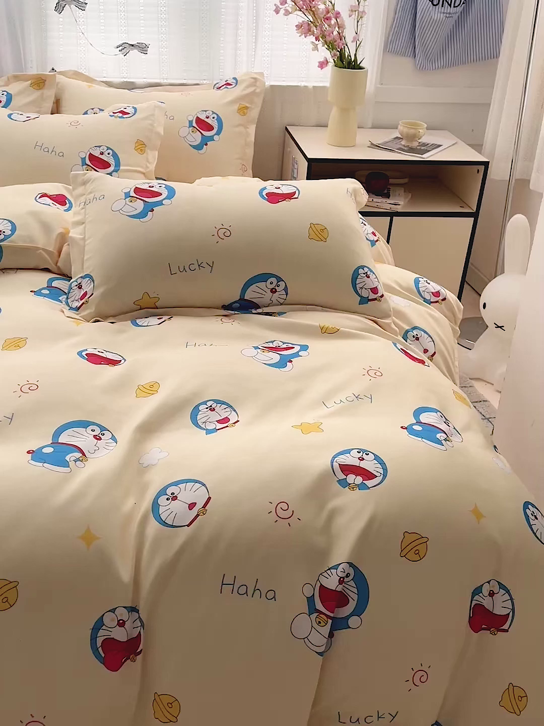 91家纺网 家纺一手货源 找家纺 KT猫直营店 2026新款卡通斜纹磨毛大版四件套 蓝胖子-黄