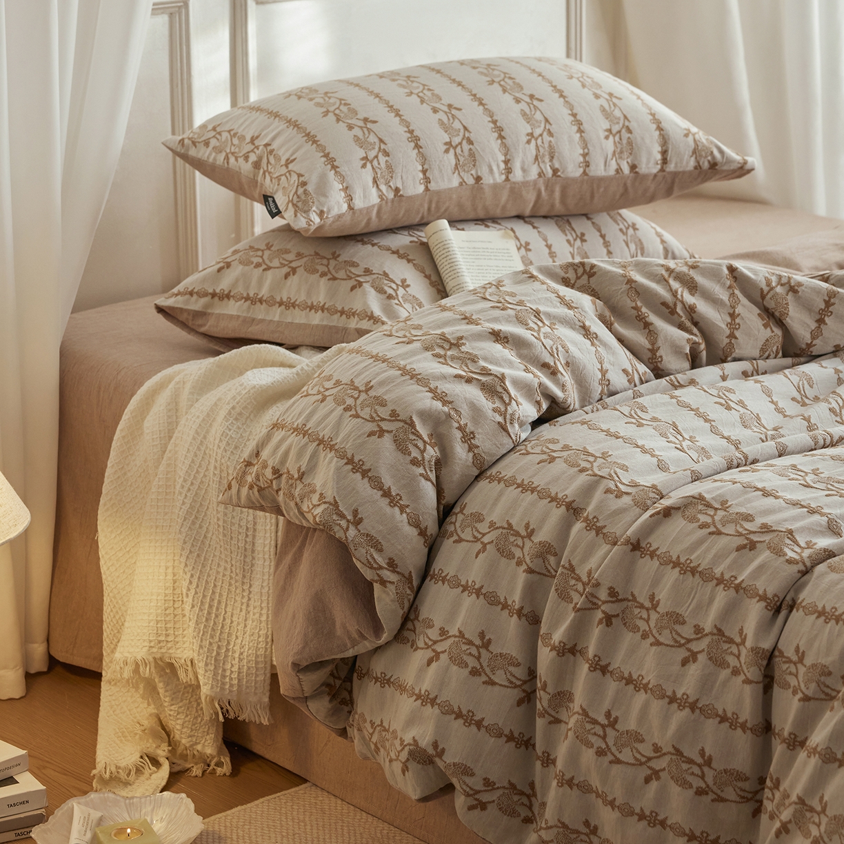 91家纺网 家纺一手货源 找家纺 （总）风向标家纺 2026新款厚织提花麻感水洗全棉四件套-风格二