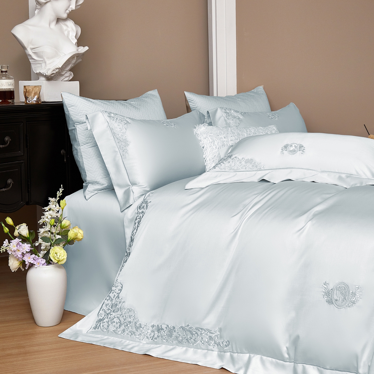 91家纺网 家纺一手货源 找家纺 （总）蒂爵 2026新款天丝棉提花四件套 格拉斯玫瑰系列