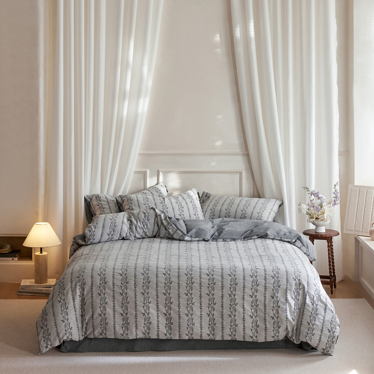 91家纺网 家纺一手货源 找家纺 （总）风向标家纺 2026新款厚织提花麻感水洗全棉四件套-风格二