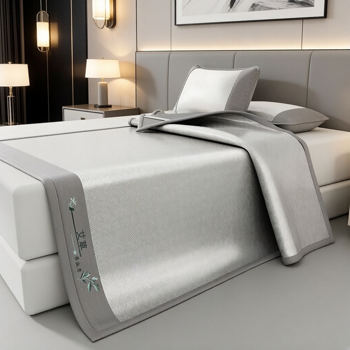 91家纺网 家纺一手货源 找家纺 （总）好艺佳毛毯 2026新款艾草凉席冰丝席绣花高密碳光软席PE饼干花三件套学生宿舍可机洗水洗