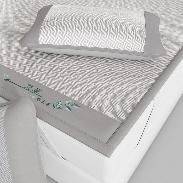 91家纺网 家纺一手货源 找家纺 （总）好艺佳毛毯 2026新款艾草凉席冰丝席绣花高密碳光软席PE饼干花三件套学生宿舍可机洗水洗