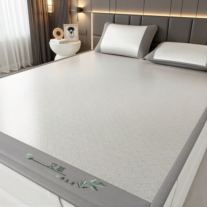 91家纺网 家纺一手货源 找家纺 （总）好艺佳毛毯 2026新款艾草凉席冰丝席绣花高密碳光软席PE饼干花三件套学生宿舍可机洗水洗