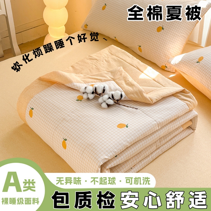 红日子纺织品 2026新款全棉印花夏被夏凉被空调被 柠檬小镇