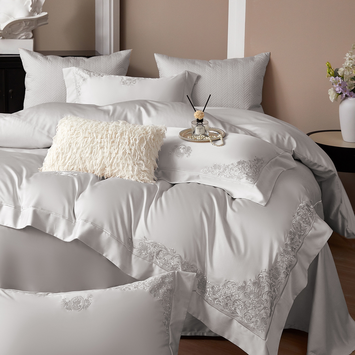 蒂爵 2026新款天丝棉提花四件套 高级灰