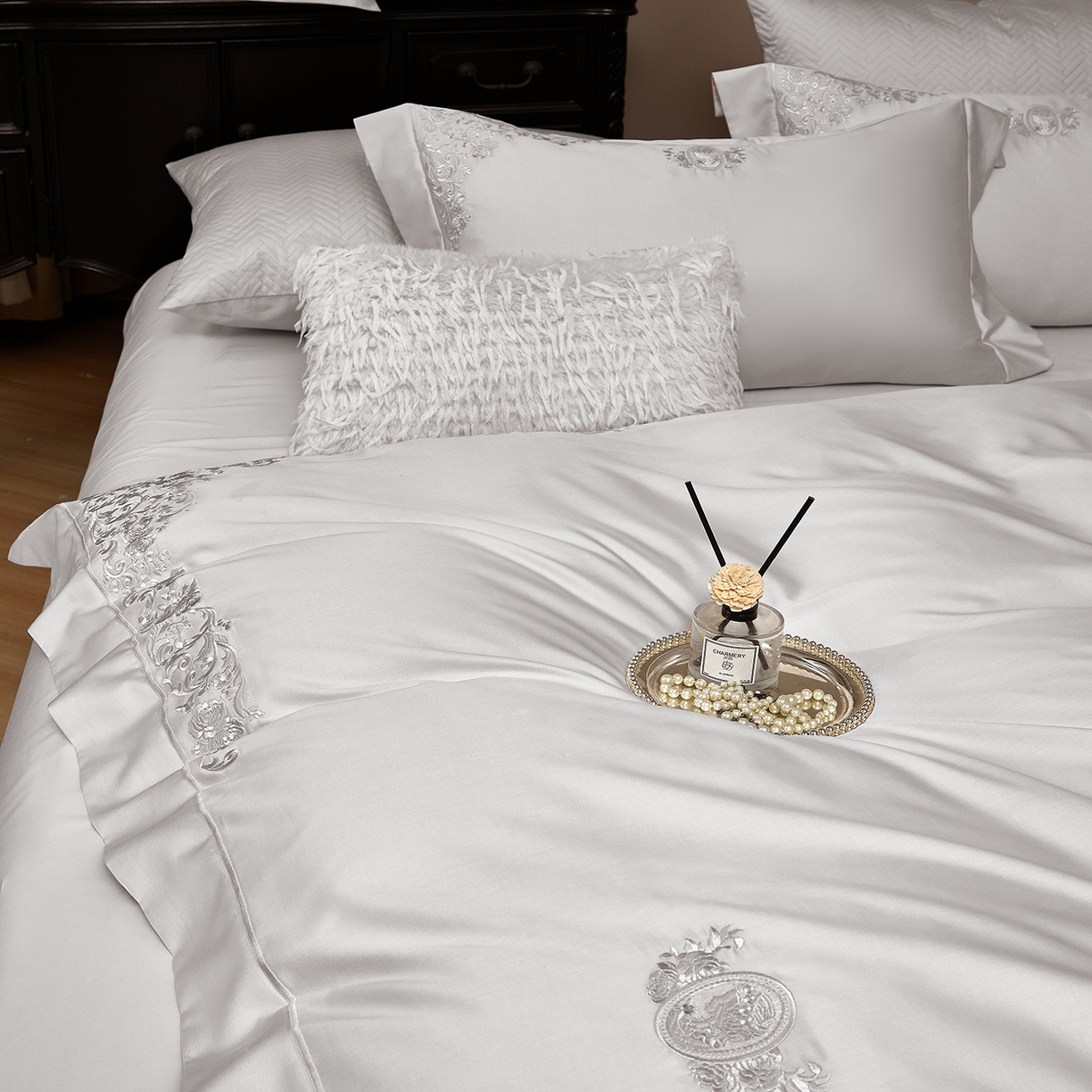 91家纺网 家纺一手货源 找家纺 蒂爵 2026新款天丝棉提花四件套 高级灰