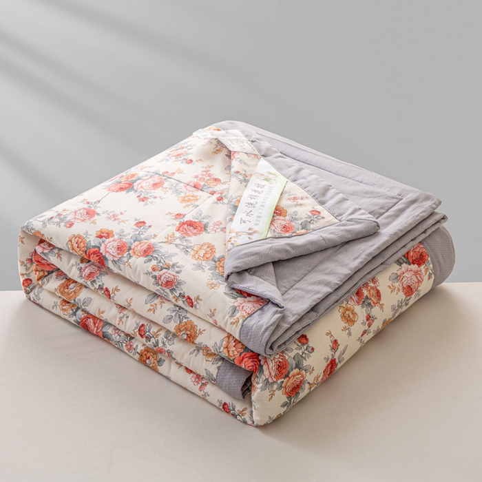 91家纺网 家纺一手货源 找家纺 锦鹭被业 2026新款A类里外全棉印花夏被夏凉被空调被 玫瑰园-灰