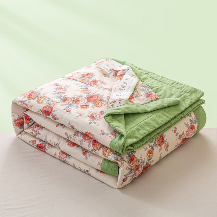 锦鹭被业 2026新款A类里外全棉印花夏被夏凉被空调被 玫瑰园-绿