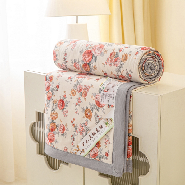 91家纺网 家纺一手货源 找家纺 锦鹭被业 2026新款A类里外全棉印花夏被夏凉被空调被 玫瑰园-灰