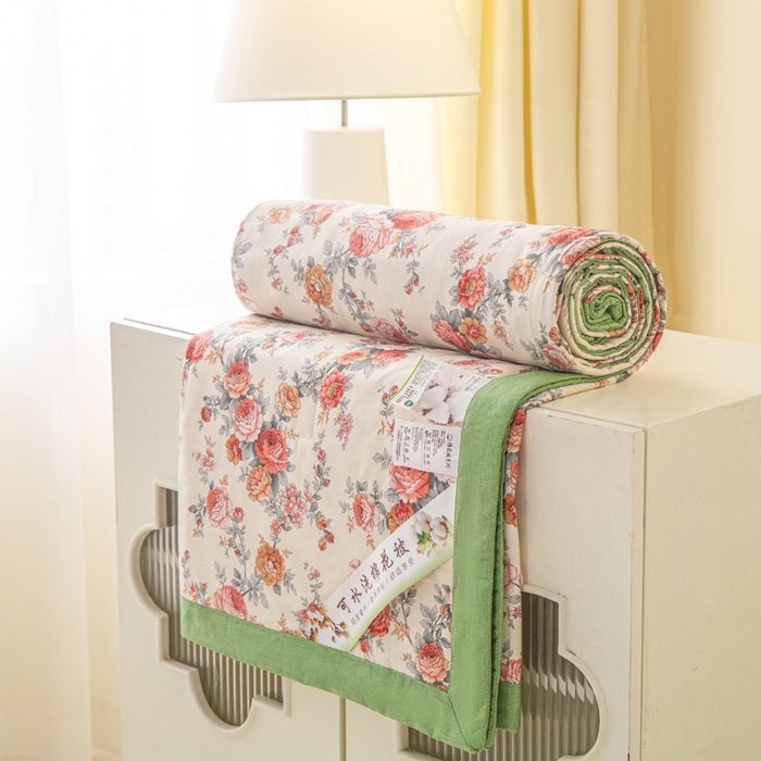 91家纺网 家纺一手货源 找家纺 锦鹭被业 2026新款A类里外全棉印花夏被夏凉被空调被 玫瑰园-绿