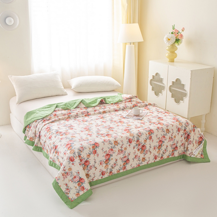 91家纺网 家纺一手货源 找家纺 锦鹭被业 2026新款A类里外全棉印花夏被夏凉被空调被 玫瑰园-绿