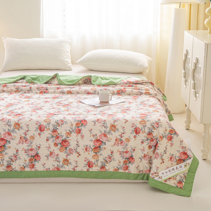 91家纺网 家纺一手货源 找家纺 锦鹭被业 2026新款A类里外全棉印花夏被夏凉被空调被 玫瑰园-绿