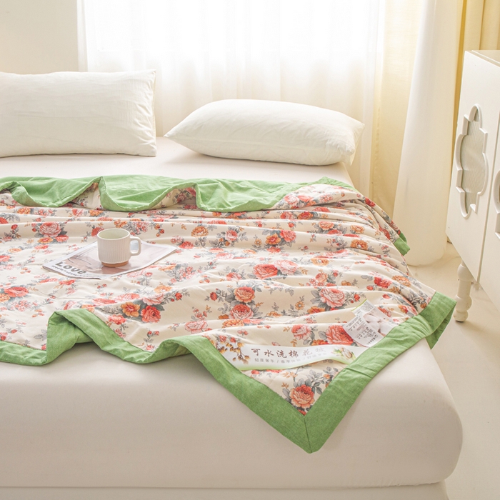 91家纺网 家纺一手货源 找家纺 锦鹭被业 2026新款A类里外全棉印花夏被夏凉被空调被 玫瑰园-绿