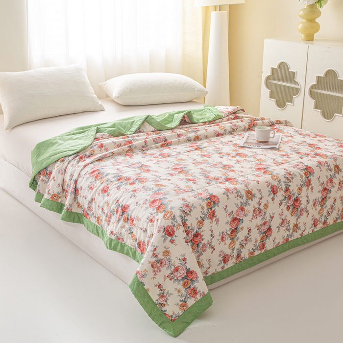 91家纺网 家纺一手货源 找家纺 锦鹭被业 2026新款A类里外全棉印花夏被夏凉被空调被 玫瑰园-绿