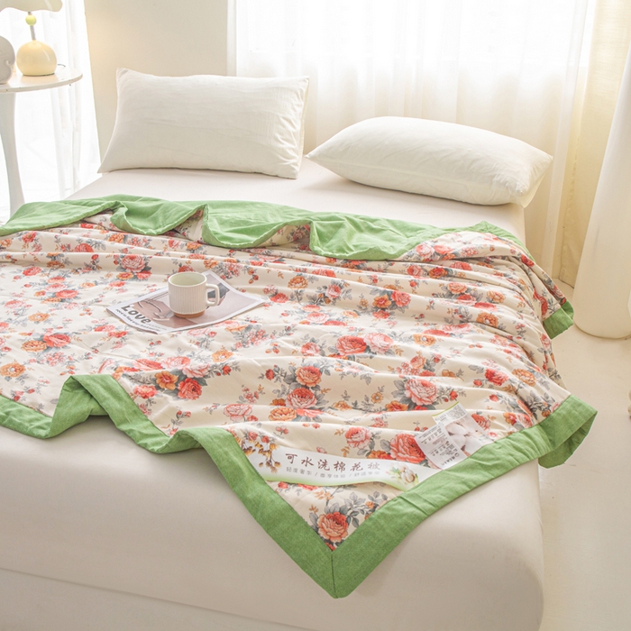 91家纺网 家纺一手货源 找家纺 锦鹭被业 2026新款A类里外全棉印花夏被夏凉被空调被 玫瑰园-绿