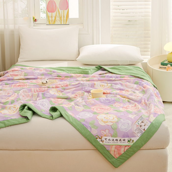 91家纺网 家纺一手货源 找家纺 锦鹭被业 2026新款A类里外全棉印花夏被夏凉被空调被 花幽兰