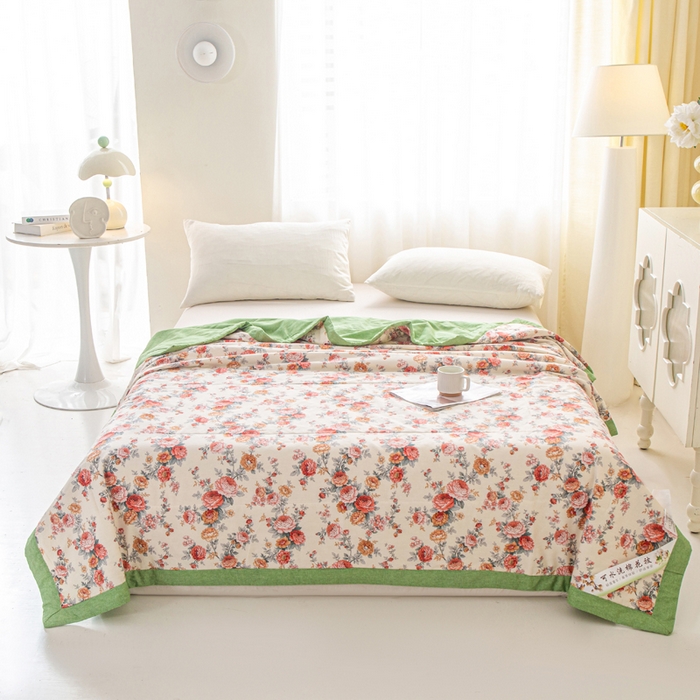 91家纺网 家纺一手货源 找家纺 锦鹭被业 2026新款A类里外全棉印花夏被夏凉被空调被 玫瑰园-绿