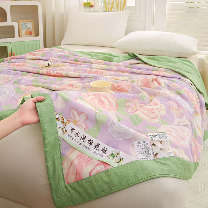 91家纺网 家纺一手货源 找家纺 锦鹭被业 2026新款A类里外全棉印花夏被夏凉被空调被 花幽兰